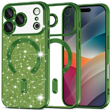 iPhone 17 Pro Max Techsuit Luxury Glitter MagSafe - Mélyzöld tok
