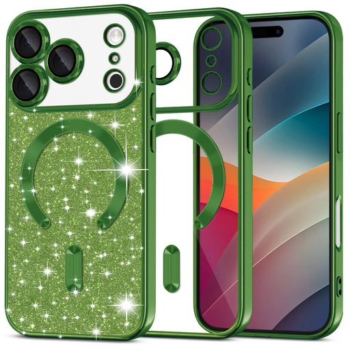 iPhone 17 Pro Deep Green Techsuit - Luxury Glitter MagSafe tok iPhone 17 Pro Deep Green Techsuit - Luxury Glitter MagSafe tok