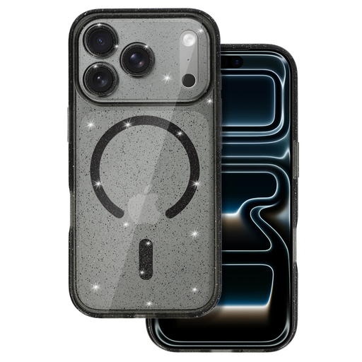 Fekete átlátszó csillogó Magsafe tok iPhone 17 Pro tok