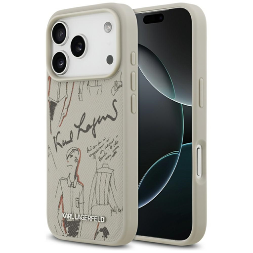 iPhone 17 Pro Szürke Karl Lagerfeld Hardcase Grained Pattern Logo (KLHMP17LPGGRMPKG) tok
