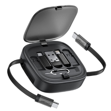  Acefast 2x USB-C, USB, Lightning, Micro-USB, TF Fekete J3 Útikészlet visszahúzható kábellel 60W, 3A, 0.95m Adatkábel