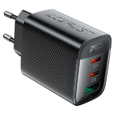  Acefast Falitöltő - GaN, Gyors töltés, 2x Type-C, USB, 67W, 3A, Intelligens chip - Fekete