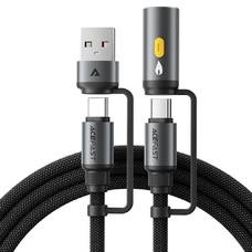 Acefast - Adatkábel (J6) - Multifunkciós, Gyors töltés, USB/USB-C - Type-C/Szivargyújtó, 60W, 3A, 1.2m - Fekete