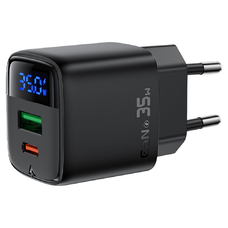 Acefast Fali töltő (A116) - Digitális kijelzővel, Gyors töltés, GaN, Type-C, USB, PD35W - Fekete