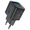 Acefast - Fali töltő (A114) - digitális kijelzővel, gyors töltés, GaN, USB, Type-C, PD25W, 5V/3A - Fekete - 1. kép