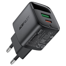 Acefast - Fali töltő (A114) - digitális kijelzővel, gyors töltés, GaN, USB, Type-C, PD25W, 5V/3A - Fekete