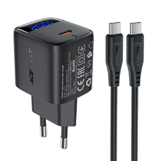 Acefast - Fali töltő (A113) - Digitális kijelzővel, gyors töltés, GaN, USB-C, PD20W, Type-C kábel, 1m - Fekete