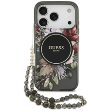  iPhone 17 Pro Fekete Guess IML Virágos Pántos MagSafe tok