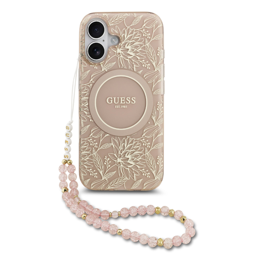 Guess IML Virágmintás Pántos MagSafe tok iPhone 17 Pink