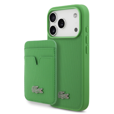  iPhone 17 Pro Zöld Lacoste Iconic Petit Pique MagSafe tok + pénztárca
