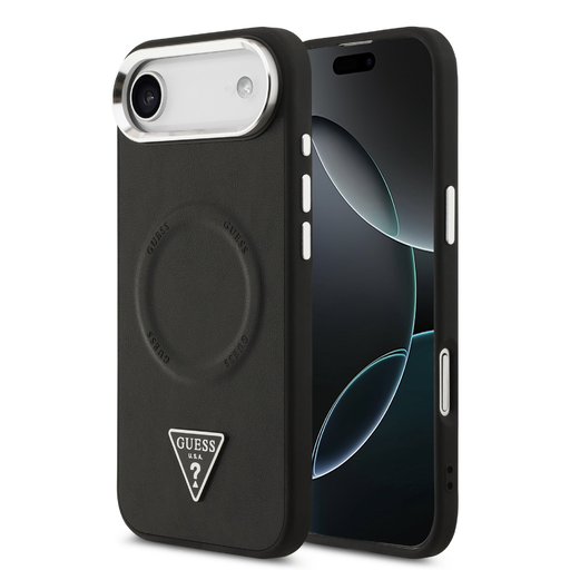 Guess PU Bőr Háromszög Logós MagSafe tok iPhone 17 Air fekete tok