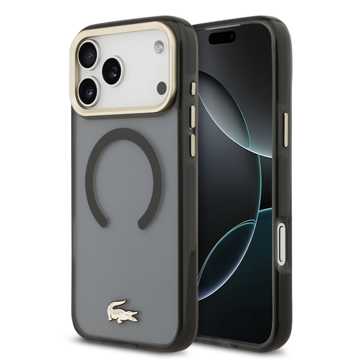 Lacoste PC/TPU Frosted Finish Gold Logo MagSafe iPhone 17 Pro Max fekete tok