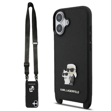 Karl Lagerfeld Saffiano Crossbody Strap Metal Karl and Choupette tok iPhone 17-hez fekete