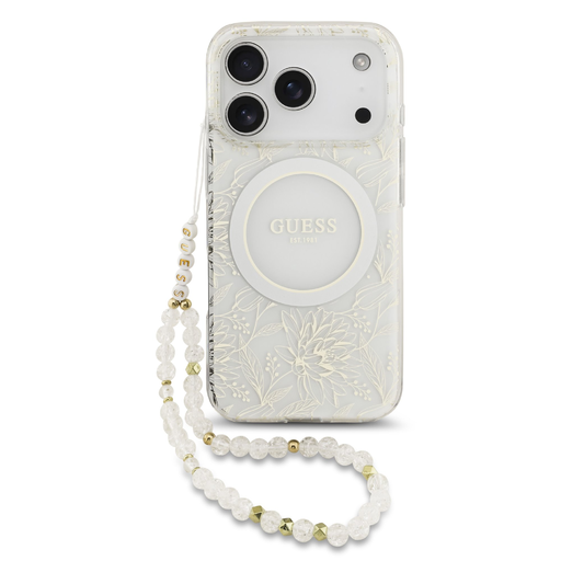 Guess IML Flowers Allover Pántos MagSafe tok iPhone 17 Pro Fehér tok