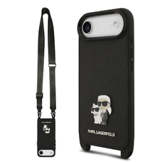 Karl Lagerfeld Saffiano Crossbody Pánt Fém Karl és Choupette tok iPhone 17 Air fekete tok