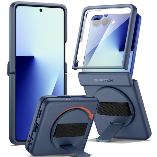 Samsung Galaxy Z Flip 7 tok – Suritch, 360 fokos forgatható rejtett kitámasztó, kék