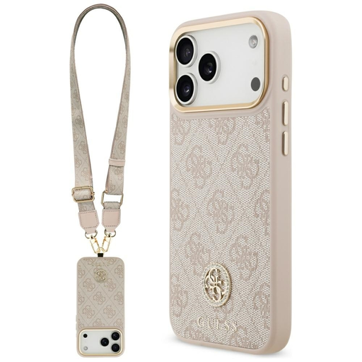 iPhone 17 Pro Max Pink Guess Original 4G Strass Logo & Big Strap Metal Buttons MagSafe tok