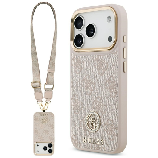  iPhone 17 Pro pink GUESS 4G Strass Logo & Nagy Pánt Fém Gombok MagSafe Original tok