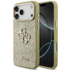  iPhone 17 Pro Max Guess Fixed Glitter Big 4G Metal Frame tok arany