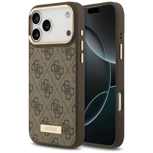 iPhone 17 Pro Max Guess 4G Logo Plate MagSafe tok Barna