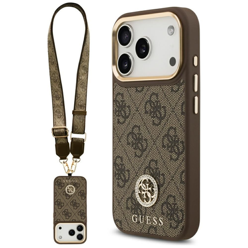 iPhone 17 Pro Guess 4G Strass Logo & Nagy Pánt Fém Gombok MagSafe Barna tok