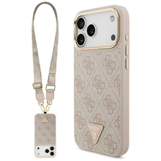iPhone 17 Pro Max Guess 4G háromszög logó és nagy szíj fém gombok MagSafe rózsaszín tok