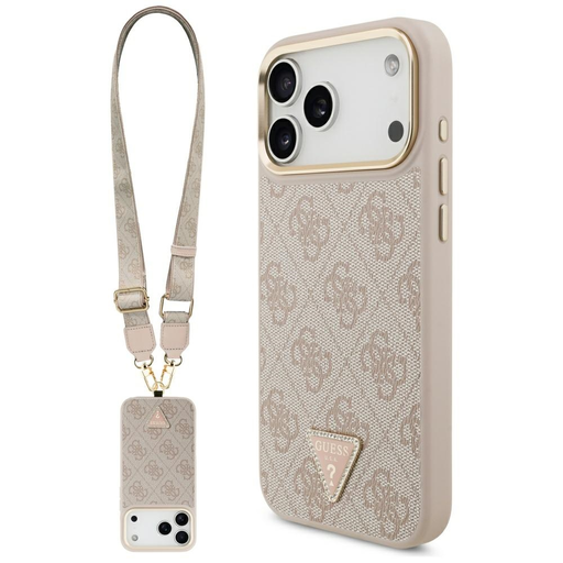 iPhone 17 Pro Max Guess 4G háromszög logó és nagy szíj fém gombok MagSafe rózsaszín tok