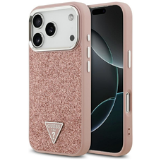 iPhone 17 Pro Guess Glitter Triangle Logo MagSafe tok rózsaszín