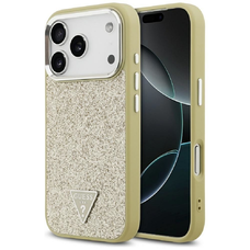 iPhone 17 Pro Guess Glitter Triangle Logo MagSafe tok arany