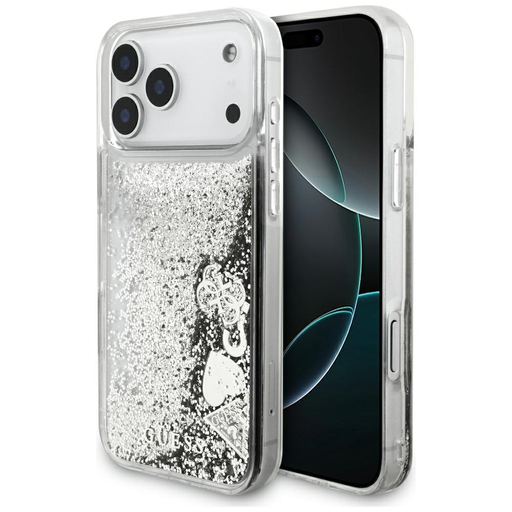 iPhone 17 Pro Max Guess Liq. Glitter Charms Ezüst tok