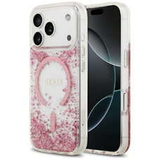 iPhone 17 Pro Guess Resin Bottom Glitter MagSafe tok rózsaszín
