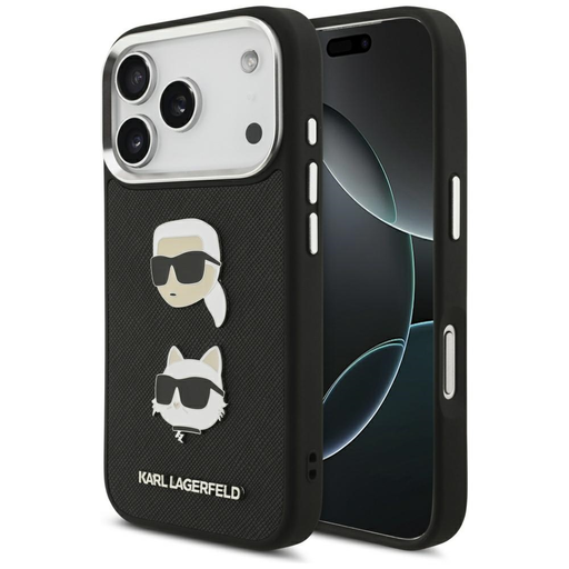 iPhone 17 Pro Karl Lagerfeld FW Grained Karl & Choupette Fejek Brossok & Logó Fekete tok