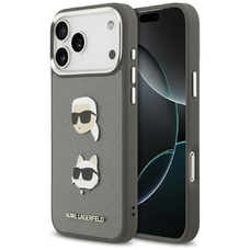 iPhone 17 Pro Max Karl Lagerfeld FW Grained Karl & Choupette Fejek Tűk & Logo Szürke tok