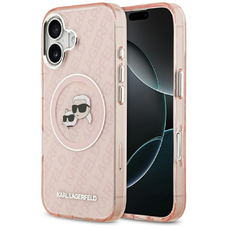 iPhone 17 Karl Lagerfeld IML csillogó Karl & Choupette logós MagSafe tok rózsaszín