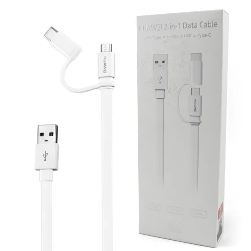 Huawei gyári USB kábel Micro USB + USB Type-C véggel 1m fehér