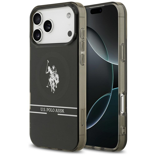 iPhone 17 Pro Max US Polo DH és Alsó Csíkos Logó MagSafe tok Fekete tok