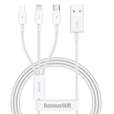 Baseus - Adatkábel Gyors Töltéssel, USB-ről USB-C, Lightning, Micro-USB csatlakozóra, 100W, 480Mbps, 1.5m hosszú - Fehér