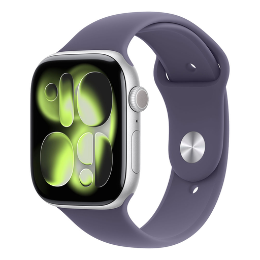 Apple Watch S11 GPS 46mm Ezüst Alumínium Tok Lila Köd Sport Szíjjal - M/L