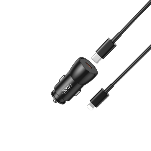 XO autós töltő CC57 PD 25W 1x USB-C fekete + USB-C - Lightning kábel