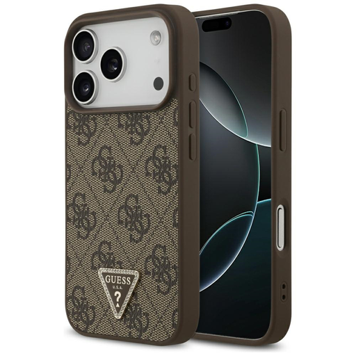  iPhone 17 Pro Guess Leather 4G Triangle Strass MagSafe (GUHMP17LP4TDPLW) - Barna tok