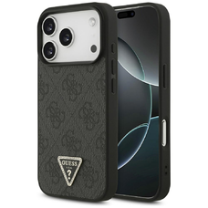 iPhone 17 Pro Max Fekete Guess - Bőr 4G Háromszög Strassz MagSafe (GUHMP17XP4TDPLK) tok