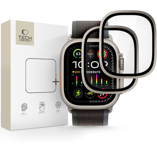 Apple Watch Ultra 1 / 2 / 3 (49 mm) edzett üvegfólia, Tech-protect Glass Ring 2-pack Titán