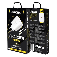 MOONX MC08 PD 45W fali töltő 1xUSB-C + USB-C - USB-C kábel Fehér