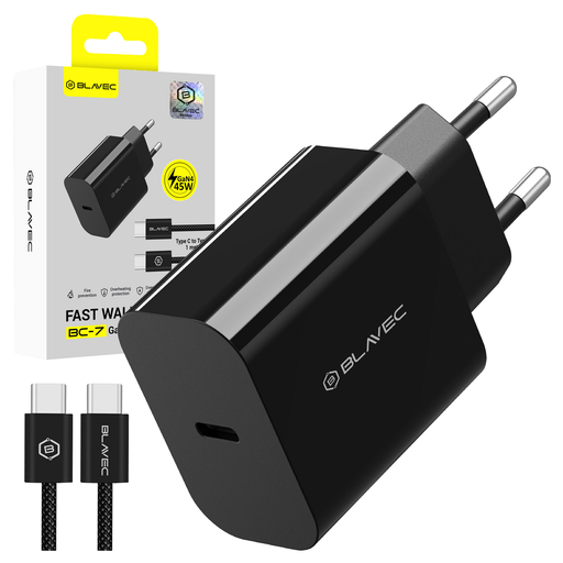 Blavec fali töltő BC-7 GaN4 - Type C - PD QC 45W 3A Type C - Type C kábellel (TCBC7G4-CB453A+CC) fekete