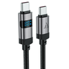  Data Cable (C15-03) Acefast Fekete - Digitális kijelzővel, gyors töltés, Type-C a Type-C, 60W, 3A, cinkötvözet, 1.2m - 1. kép