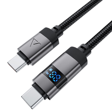  Data Cable (C15-03) Acefast Fekete - Digitális kijelzővel, gyors töltés, Type-C a Type-C, 60W, 3A, cinkötvözet, 1.2m