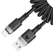  Acefast Adatkábel (C14-04) - Gyors töltés, USB-ről Type-C-re, Rugós kialakítás, 3A, Hajlítással szemben ellenálló, 1.2m - Fekete