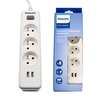 PHILIPS hálózati elosztó 3 aljzat + 2 USB 2m 10A fehér - 0. kép