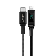  Acefast C6-01 adatkábel Type-C - Lightning, Gyors töltés, 3A, LED kijelző, 1.2m - Fekete
