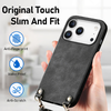 iPhone 17 Pro Max vintage bőrutánzatú, kemény hátlapos tok vállpánttal fekete Alphajack - 4. kép